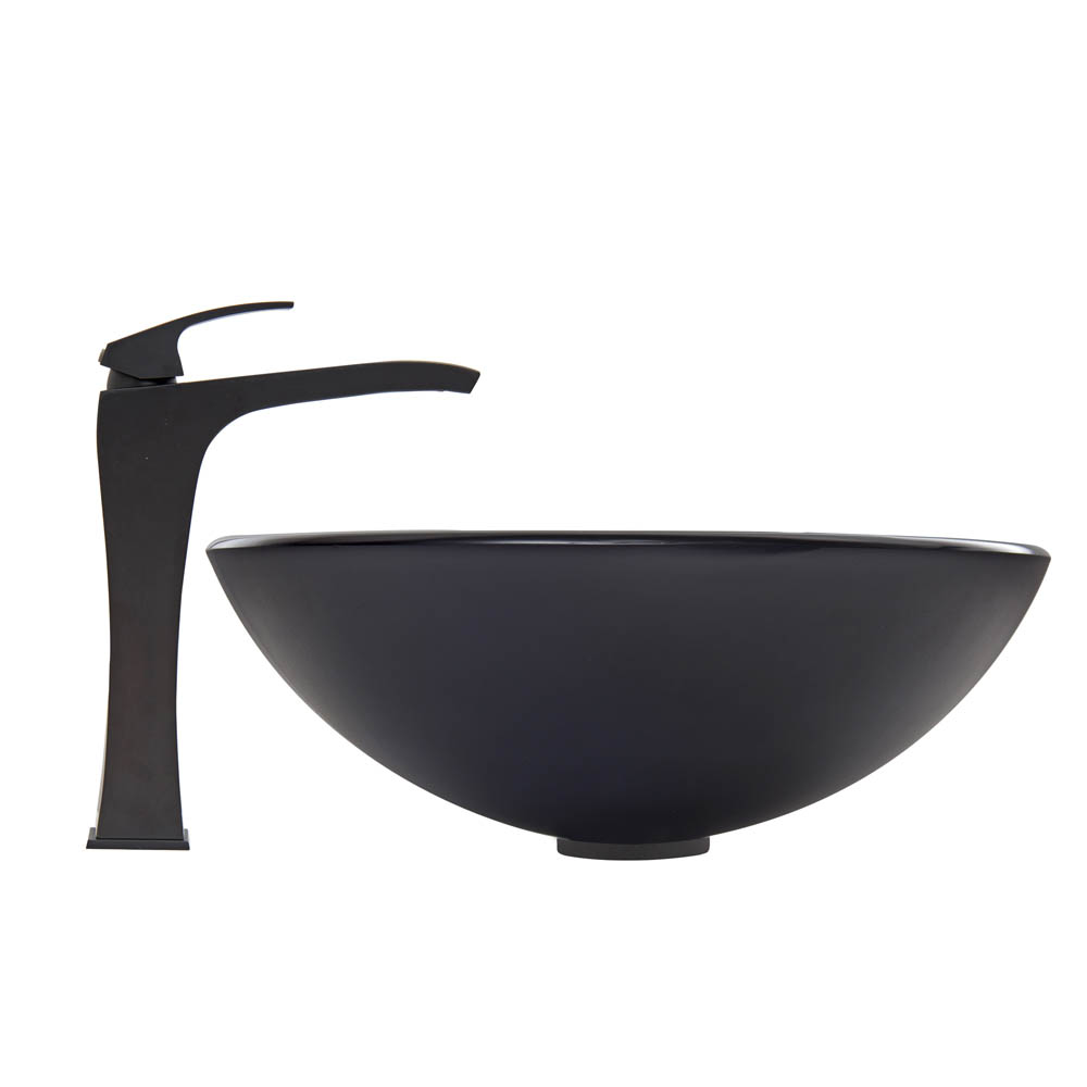 vigo sheer black frost glass vessel sink and blackstonian faucet set