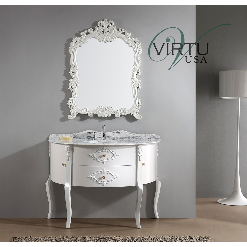 virtu usa 48" abigail bathroom vanity with italian carrara white marble - white