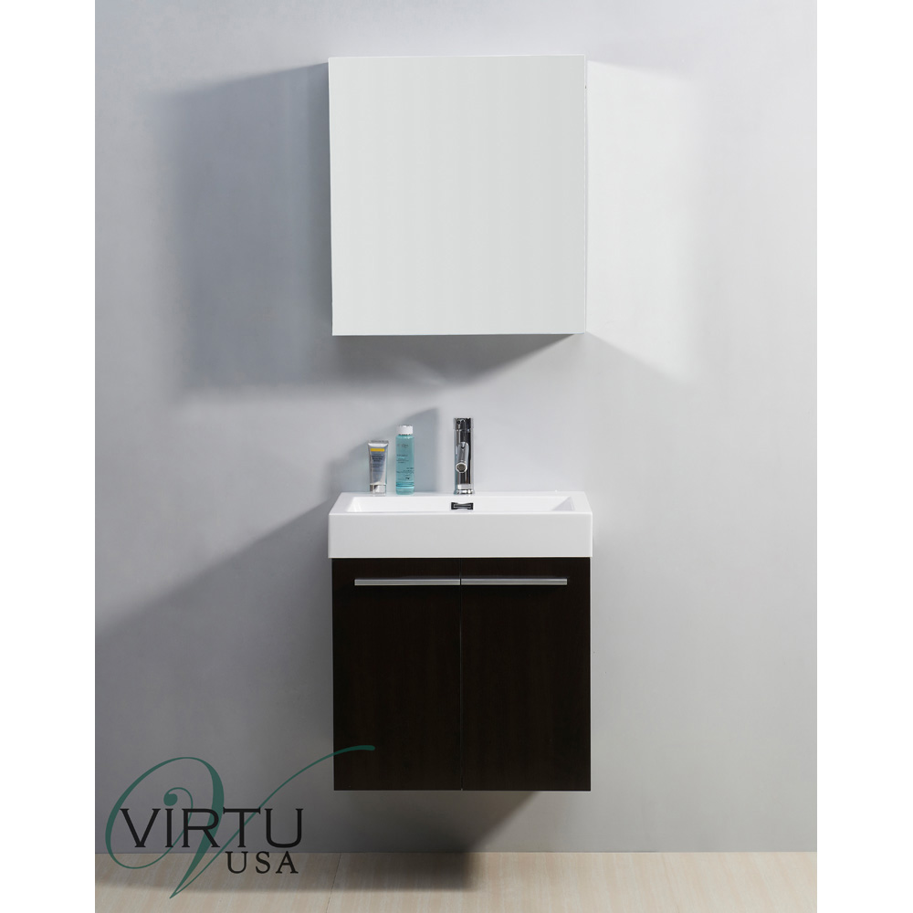 virtu usa 24" midori single sink bathroom vanity with polymarble countertop - wenge