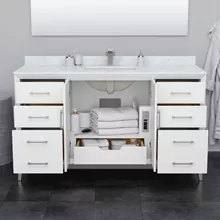 amici 60" single vanity with optional quartz or carrara marble counter - white