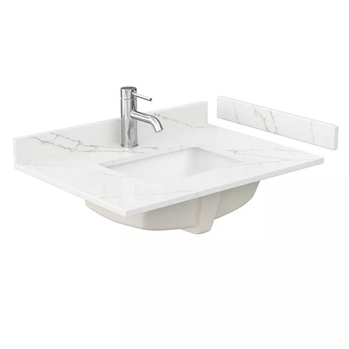30" Single Countertop - Giotto Quartz (8066) with Undermount Square Sink (1-Hole) - Includes Backsplash and Sidesplash WCFQC130STOPUNSGT