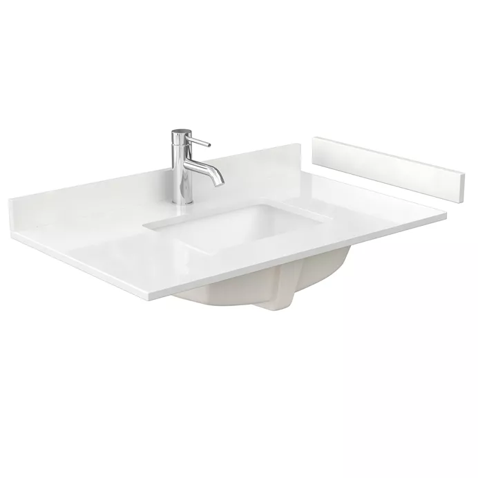 36" Single Countertop - White Quartz (1000) with Undermount Square Sink (1-Hole) - Includes Backsplash and Sidesplash WCFQC136STOPUNSWQ