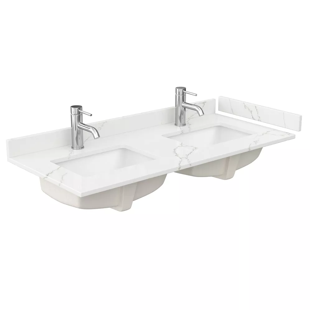 48" double countertop - giotto quartz (8066) with undermount square sinks (1-hole) - includes backsplash and sidesplash