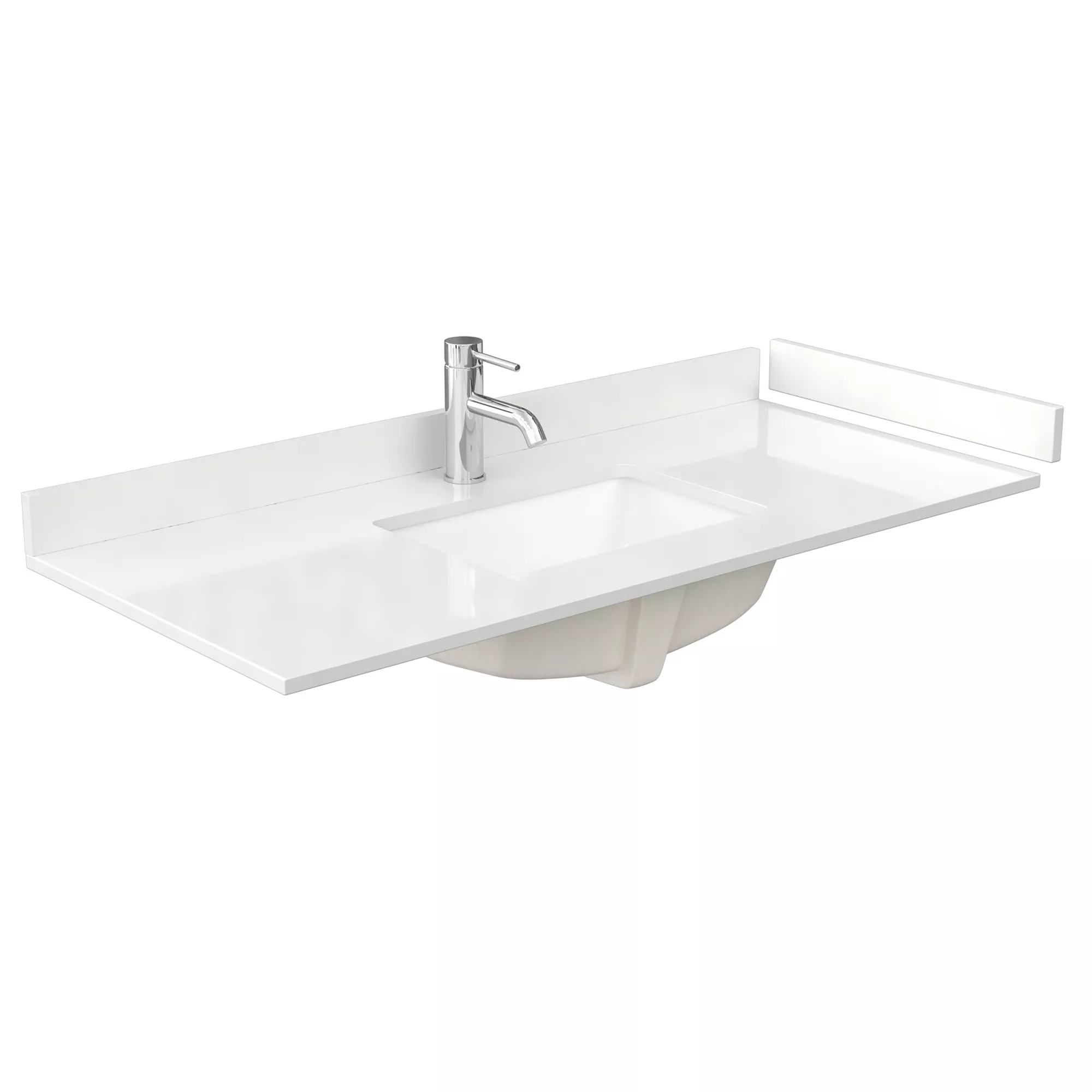 48" single countertop - white quartz (1000) with undermount square sink (1-hole) - includes backsplash and sidesplash