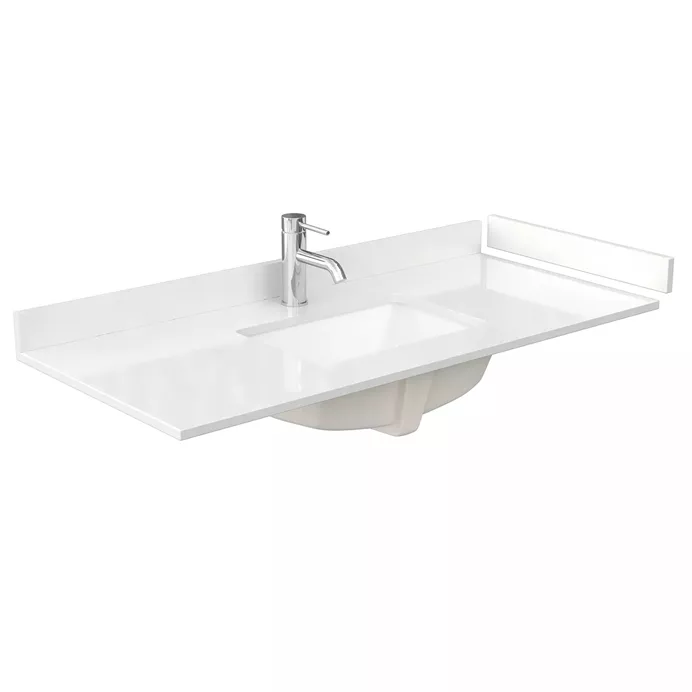 48" Single Countertop - White Quartz (1000) with Undermount Square Sink (1-Hole) - Includes Backsplash and Sidesplash WCFQC148STOPUNSWQ
