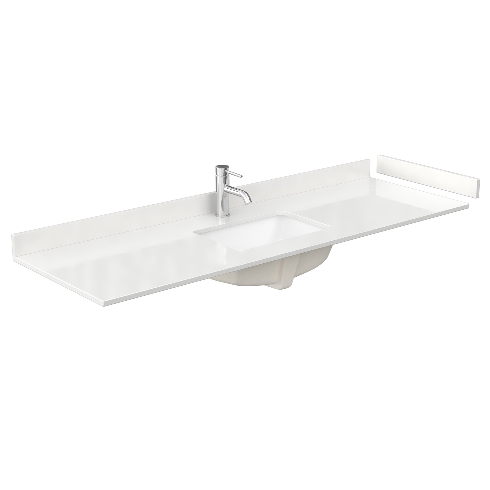 66" single countertop - white quartz (1000) with undermount square sink (1-hole) - includes backsplash and sidesplash
