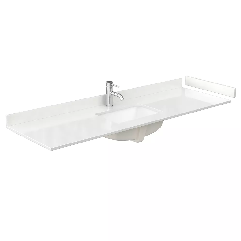 66" single countertop - white quartz (1000) with undermount square sink (1-hole) - includes backsplash and sidesplash