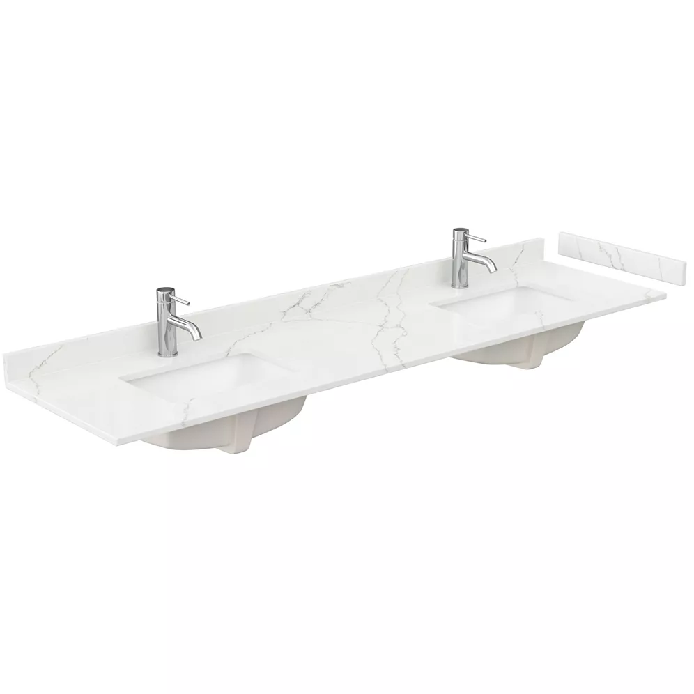 80" double countertop - giotto quartz (8066) with undermount square sinks (1-hole) - includes backsplash and sidesplash