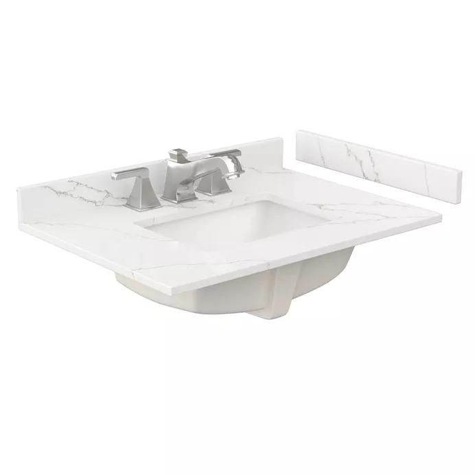 30" Single Countertop - Giotto Quartz (8066) with Undermount Square Sink (3-Hole) - Includes Backsplash and Sidesplash WCFQC330STOPUNSGT