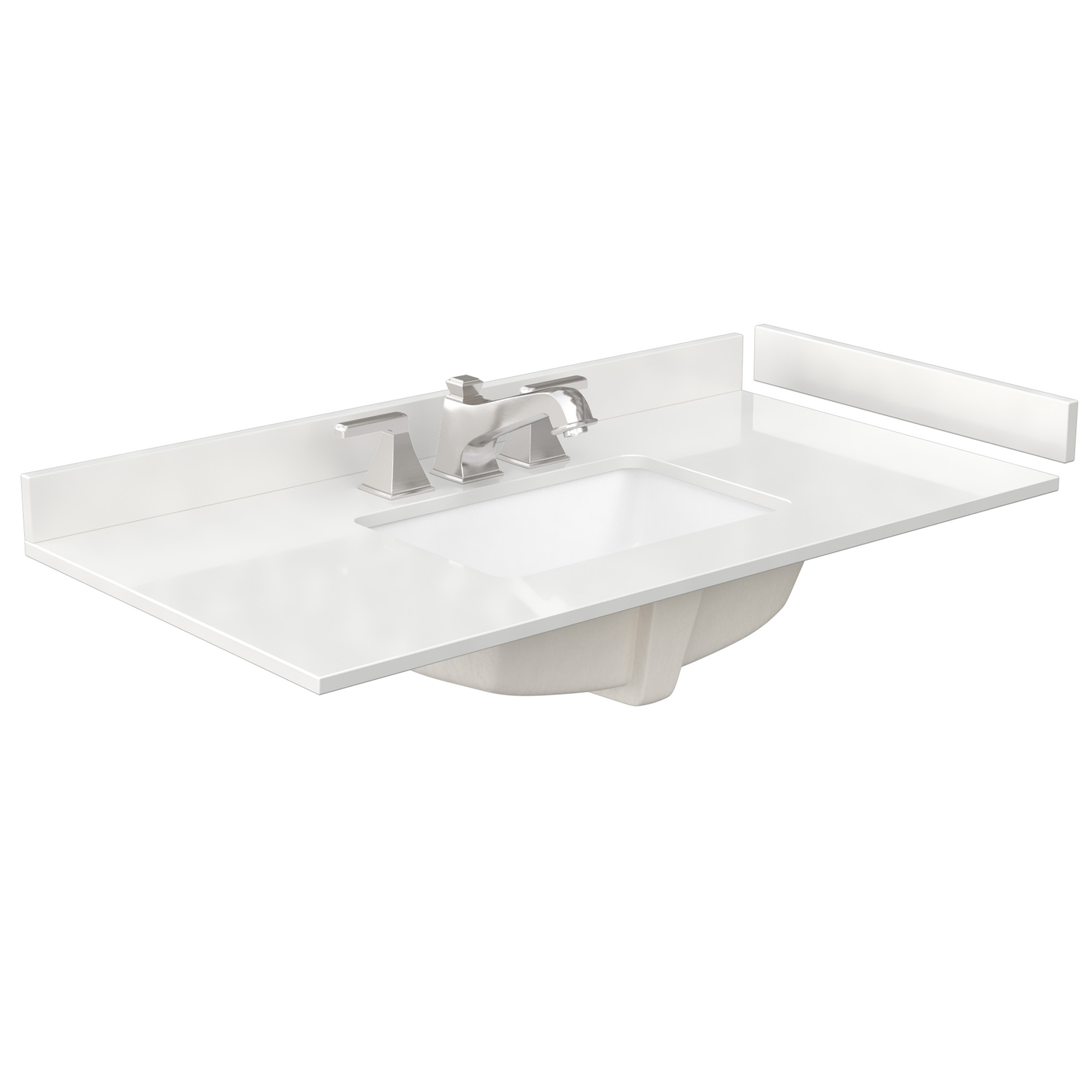 42" Single Countertop - White Quartz (1000) with Undermount Square Sink (3-Hole) - Includes Backsplash and Sidesplash WCFQC342STOPUNSWQ