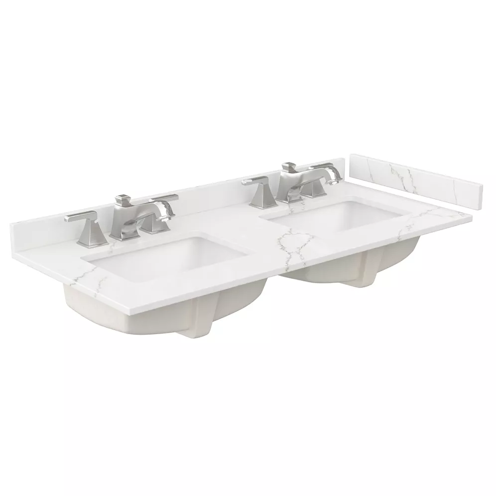 48" double countertop - giotto quartz (8066) with undermount square sinks (3-hole) - includes backsplash and sidesplash