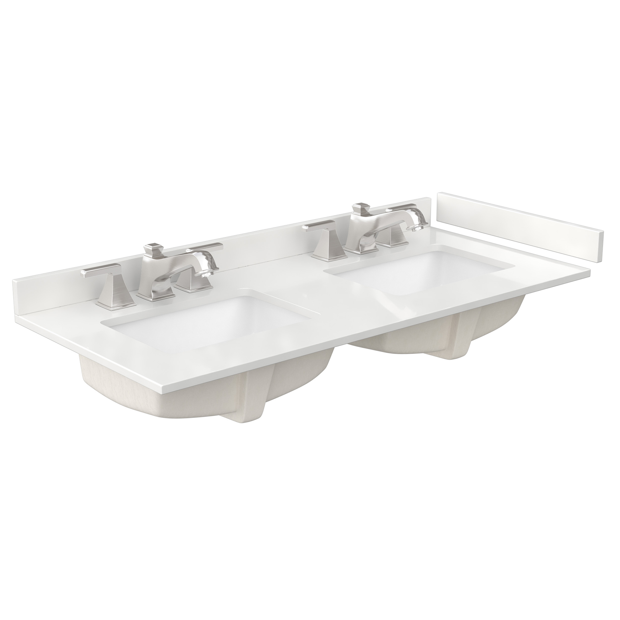 48" double countertop - white quartz (1000) with undermount square sinks (3-hole) - includes backsplash and sidesplash