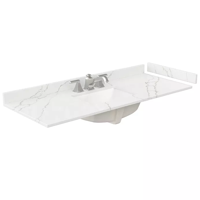 54" Single Countertop - Giotto Quartz (8066) with Undermount Square Sink (3-Hole) - Includes Backsplash and Sidesplash WCFQC354STOPUNSGT