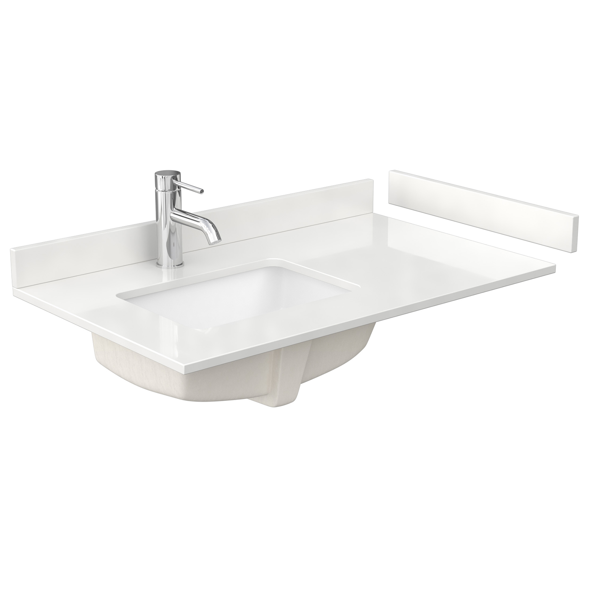 36" single countertop - white quartz (1000) with undermount square sink (1-hole), offset to left - includes backsplash and sidesplash