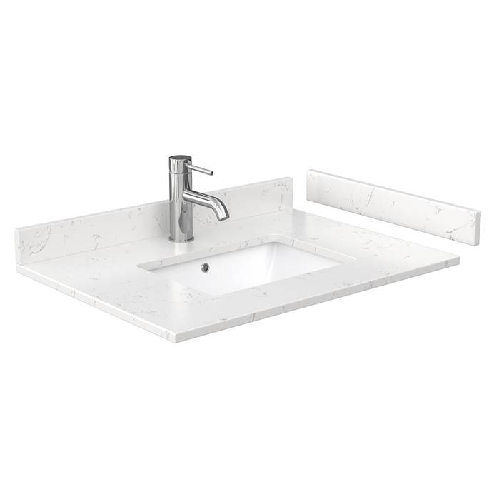 30" Single Countertop - Light-Vein Carrara Cultured Marble with Undermount Square Sink - Include Backsplash and Sidesplash WC-VCA-30-SGL-TOP-UMSQ-CC2