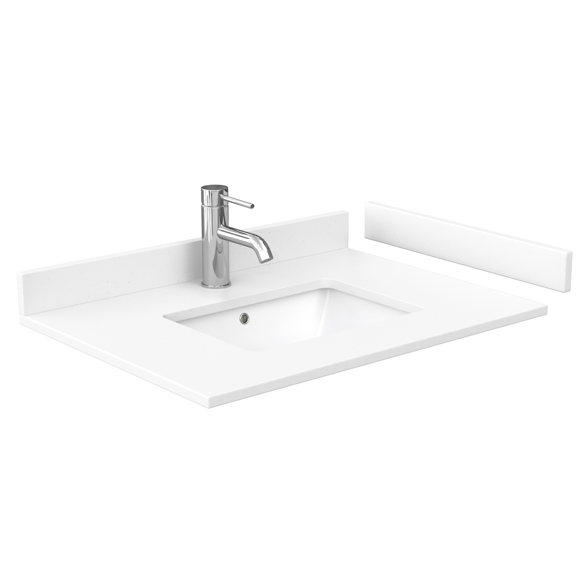30" Single Countertop - White Cultured Marble with Undermount Square Sink - Include Backsplash and Sidesplash WC-VCA-30-SGL-TOP-UMSQ-WHC