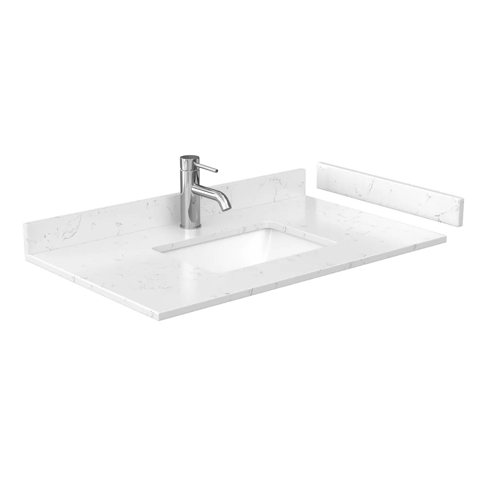 36" single countertop - light-vein carrara cultured marble with undermount square sink - includes backsplash and sidesplash