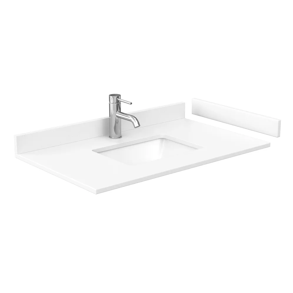 36" single countertop - white cultured marble with undermount square sink - includes backsplash and sidesplash