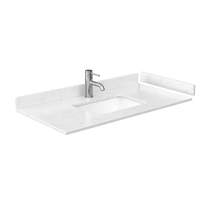 36" Single Countertop - Dark-Vein Carrara Cultured Marble with Undermount Square Sink - Include Backsplash and Sidesplash WC-VCA-36-SGL-TOP-UMSQ-CC1