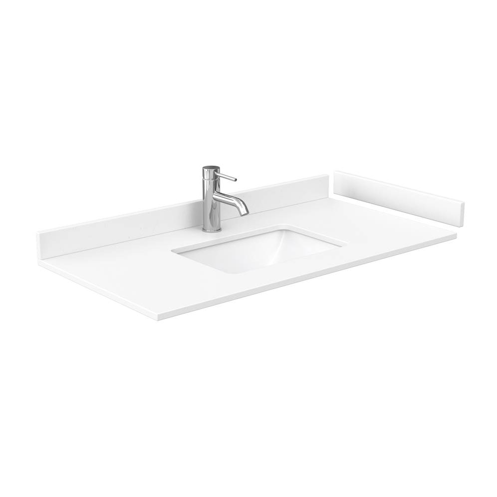 42" Single Countertop - White Cultured Marble with Undermount Square Sink - Includes Backsplash and Sidesplash