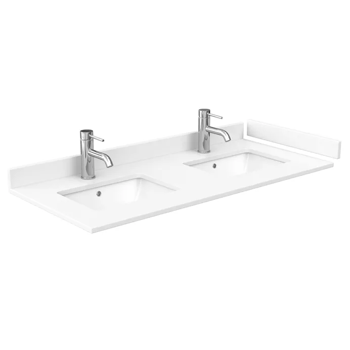 48" Double Countertop - White Cultured Marble with Undermount Square Sinks - Include Backsplash and Sidesplash WC-VCA-48-DBL-TOP-UMSQ-WHC