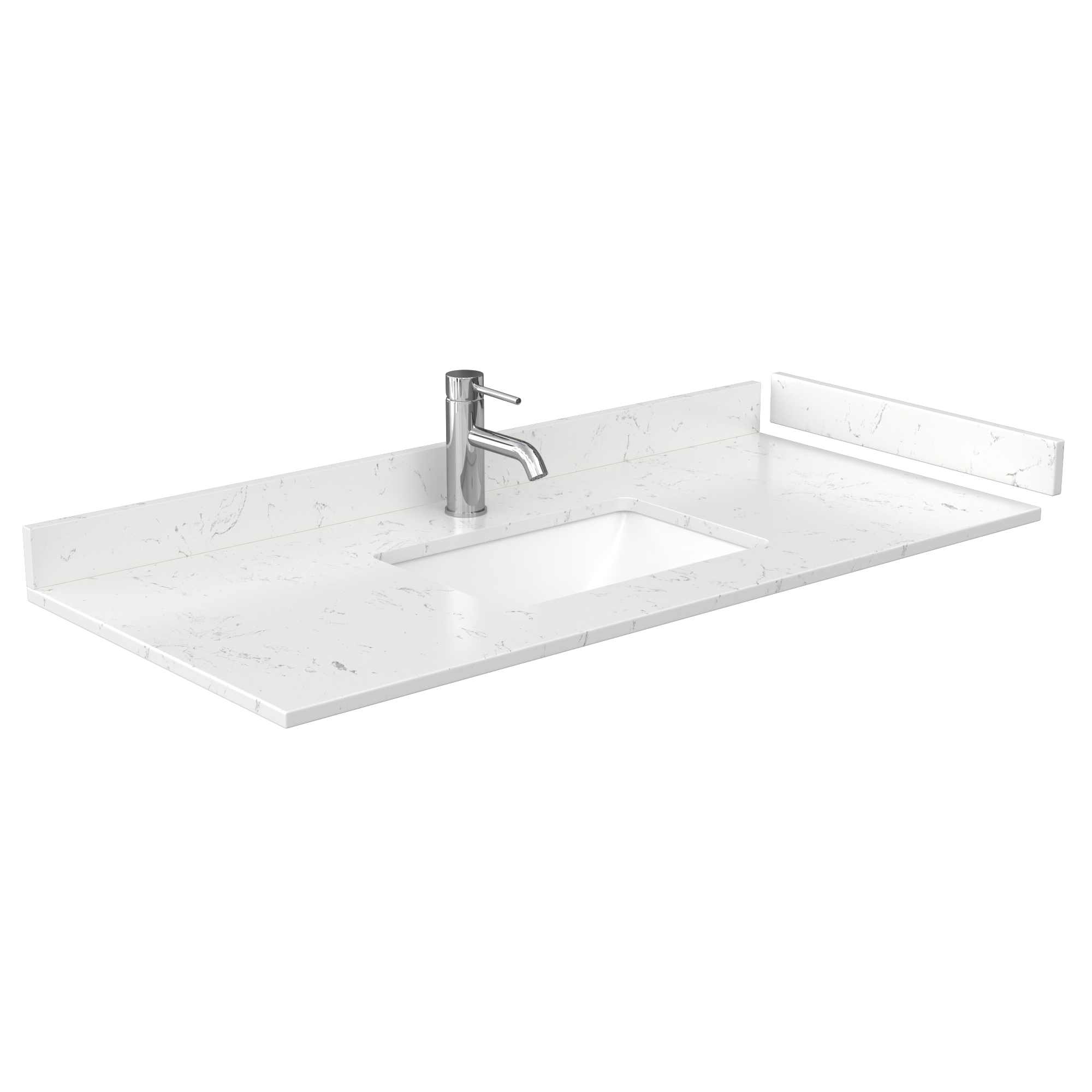 48" Single Countertop - Light-Vein Carrara Cultured Marble with Undermount Square Sink - Include Backsplash and Sidesplash WC-VCA-48-SGL-TOP-UMSQ-CC2