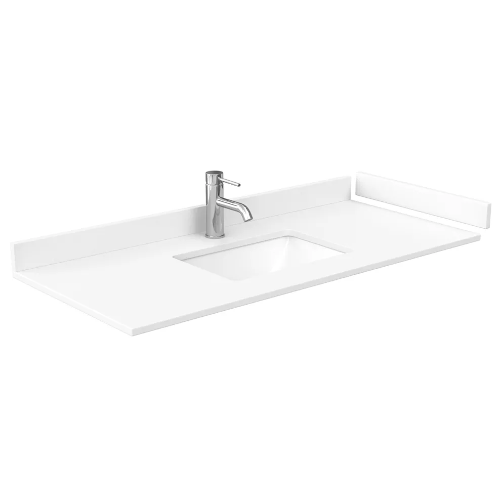 48" single countertop - white cultured marble with undermount square sink - includes backsplash and sidesplash