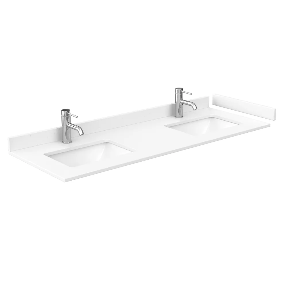 60" double countertop - white cultured marble with undermount square sinks - includes backsplash and sidesplash