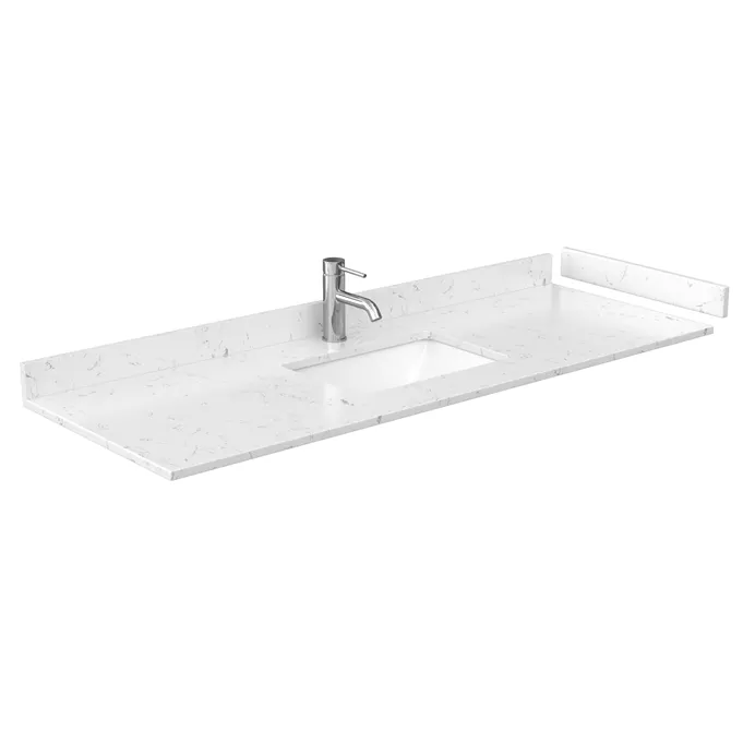 60" Single Countertop - Light-Vein Carrara Cultured Marble with Undermount Square Sink - Include Backsplash and Sidesplash WC-VCA-60-SGL-TOP-UMSQ-CC2