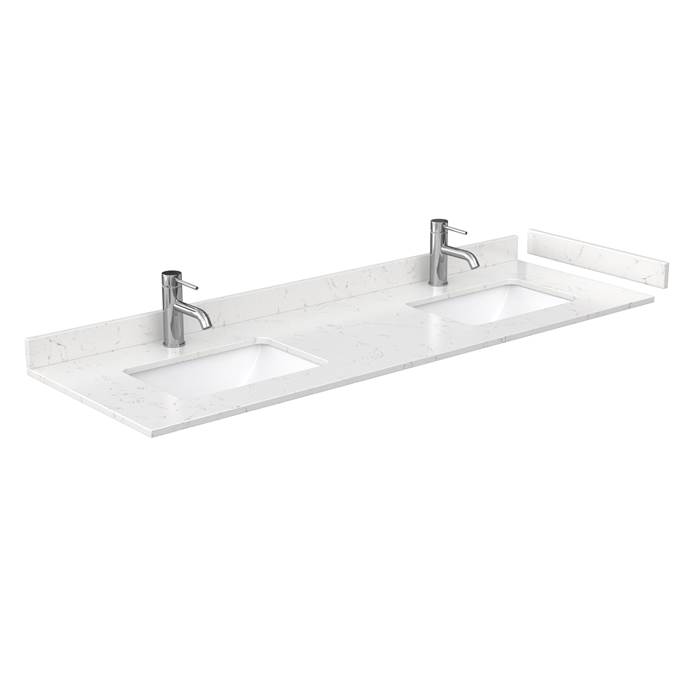 60" Single Countertop - Dark-Vein Carrara Cultured Marble with Undermount Square Sink - Include Backsplash and Sidesplash WC-VCA-60-SGL-TOP-UMSQ-CC1