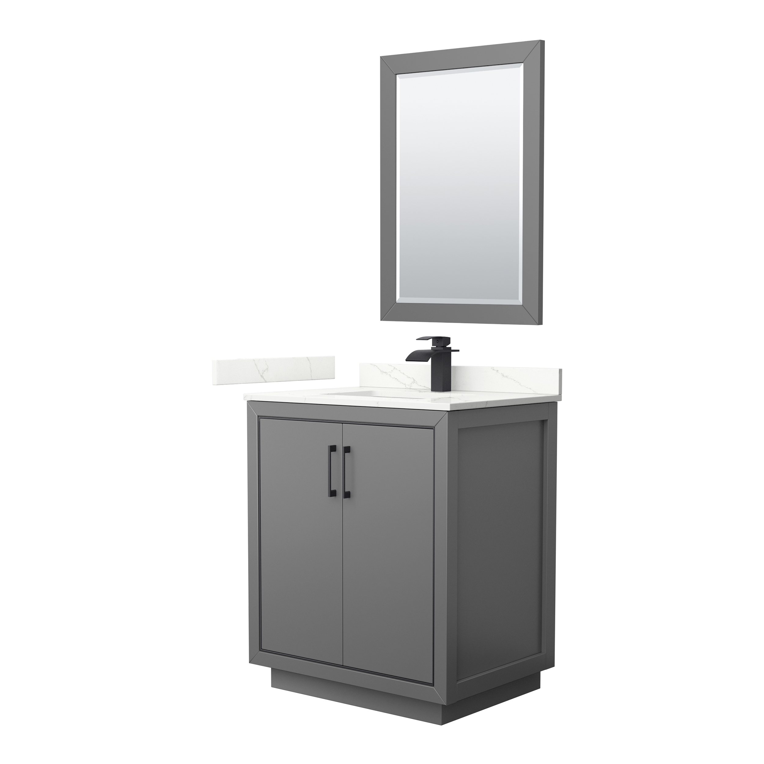 icon 30" single vanity with optional quartz or carrara marble counter - dark gray
