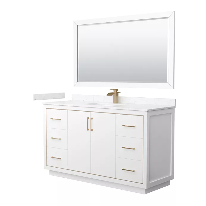 Icon 60" Single Vanity with optional Cultured Marble Counter - White WC-1111-60-SGL-VAN-WHT-