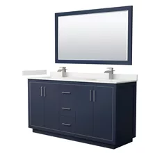 icon 66" double vanity with optional quartz or carrara marble counter - dark blue
