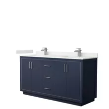 icon 66" double vanity with optional quartz or carrara marble counter - dark blue