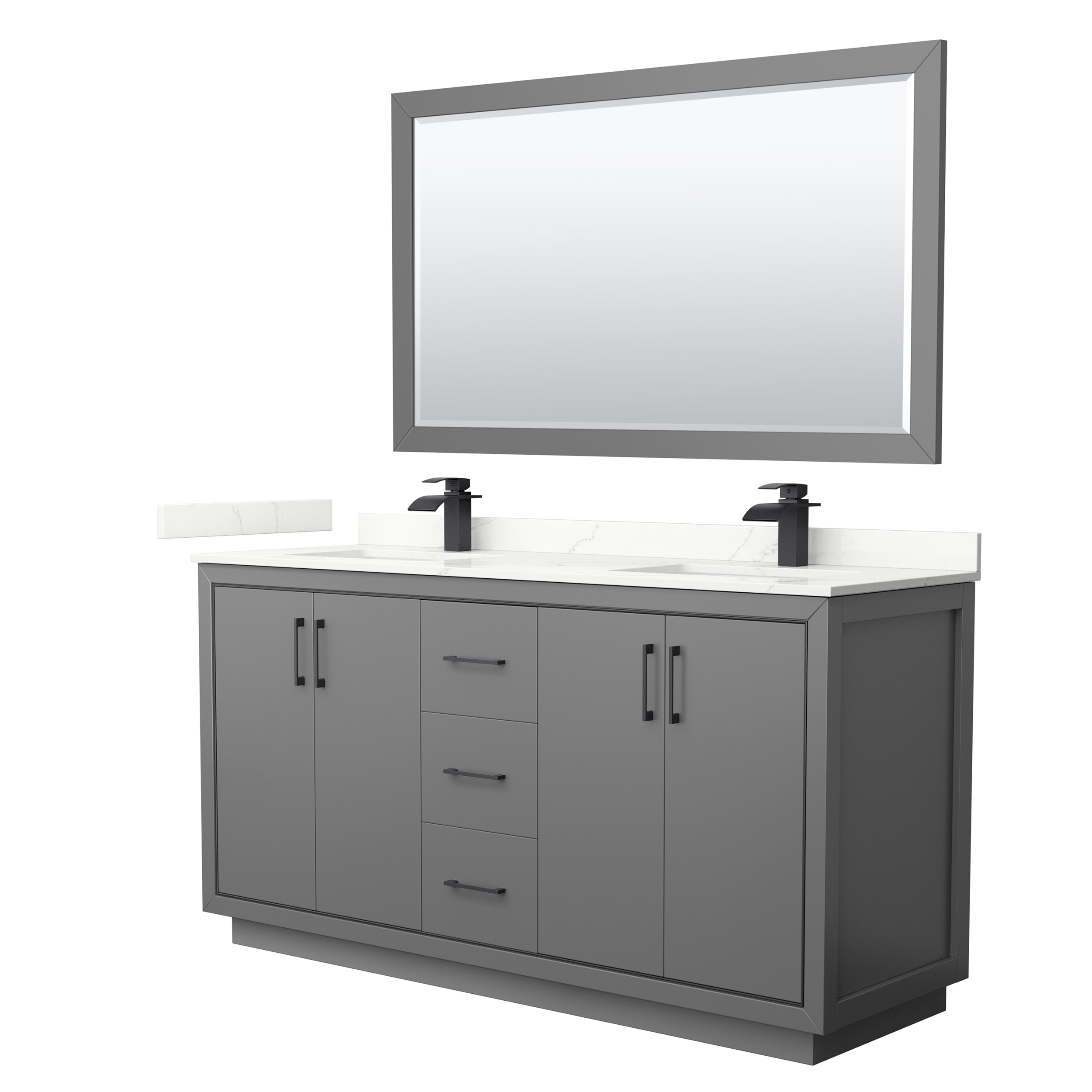icon 66" double vanity with optional quartz or carrara marble counter - dark gray