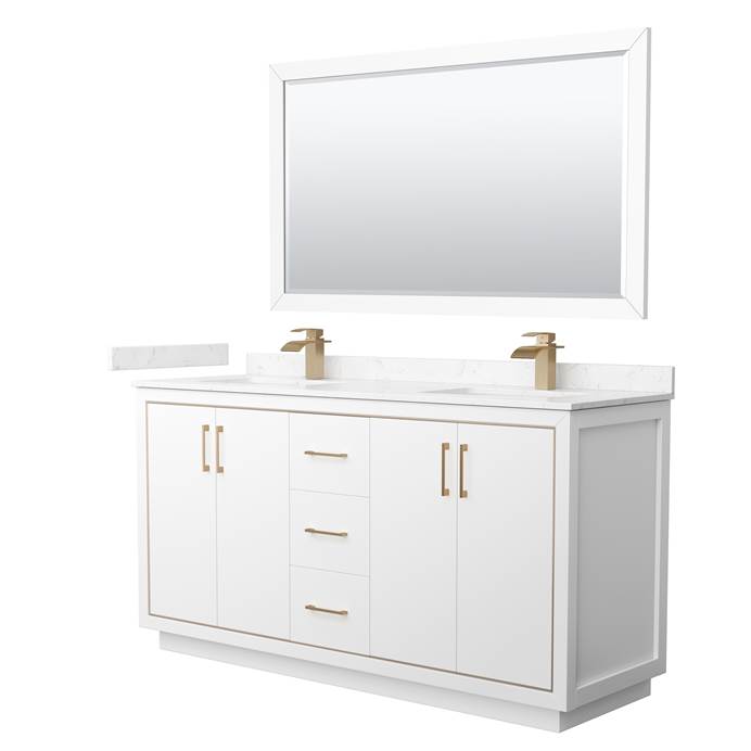 Icon 66" Double Vanity with optional Cultured Marble Counter - White WC-1111-66-DBL-VAN-WHT-