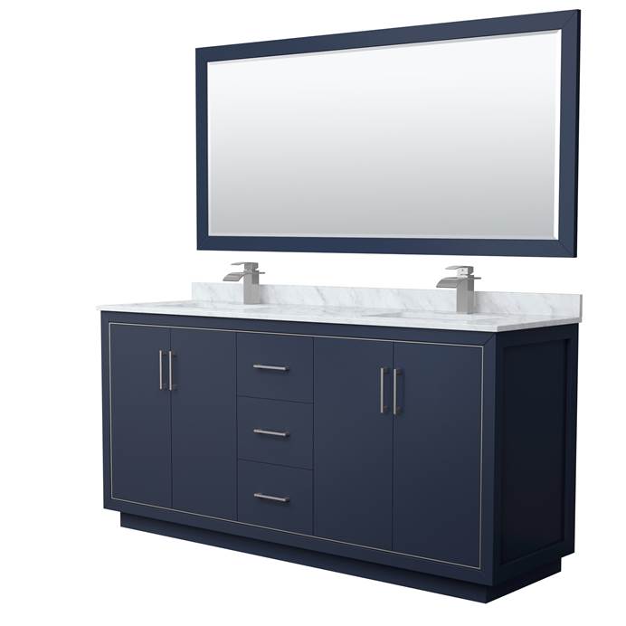 Icon 72" Double Vanity with optional Carrara Marble Counter - Dark Blue WC-1111-72-DBL-VAN-BLU