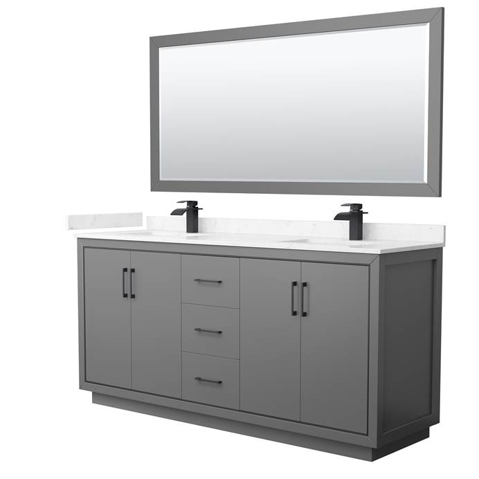 Icon 72" Double Vanity with optional Cultured Marble Counter - Dark Gray WC-1111-72-DBL-VAN-DKG-