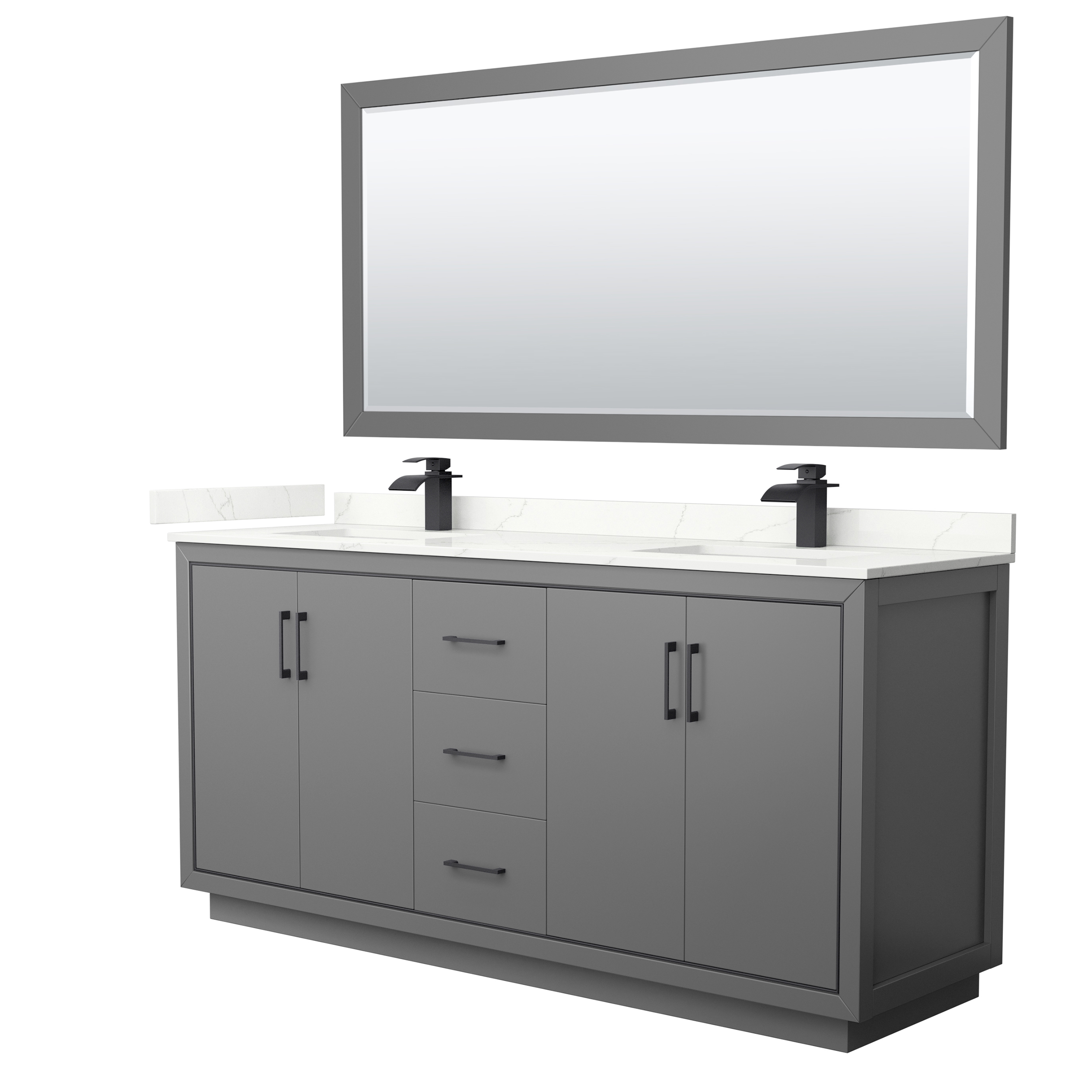 icon 72" double vanity with optional quartz or carrara marble counter - dark gray
