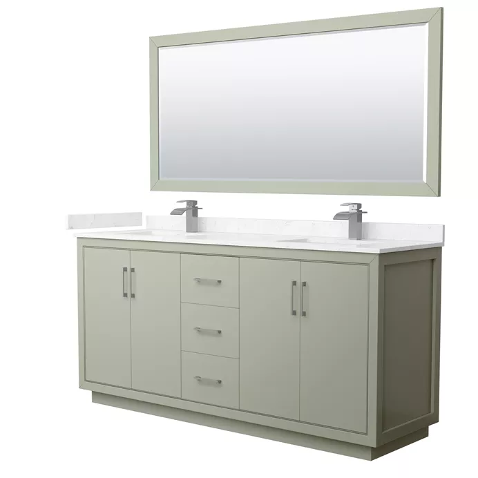 Icon 72" Double Vanity with optional Cultured Marble Counter - Light Green WC-1111-72-DBL-VAN-LGN-