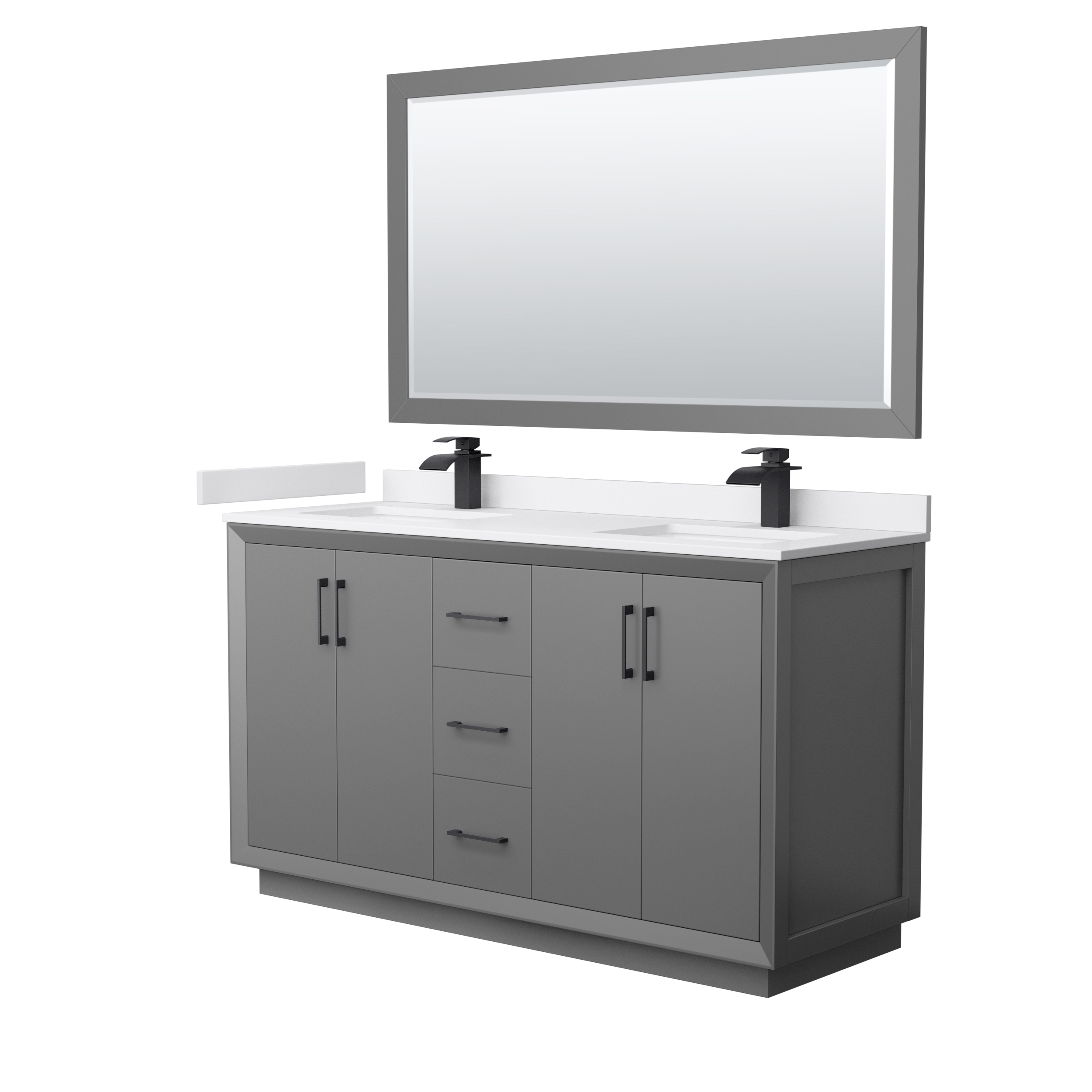 strada 60" double vanity with optional cultured marble counter - dark gray