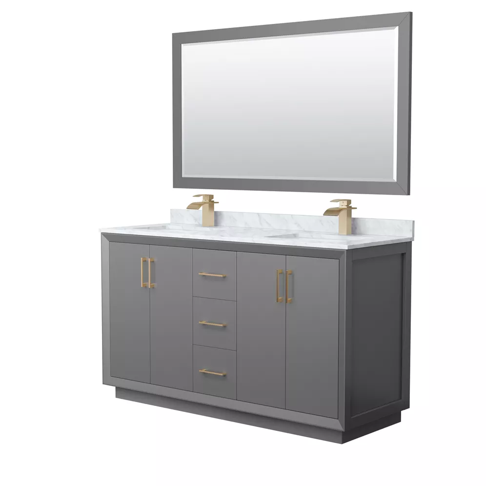 strada 60" double vanity with optional carrara marble counter - dark gray