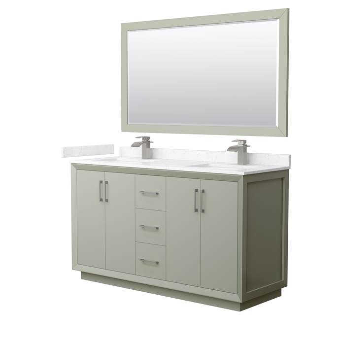 Strada 60" Double Vanity with optional Cultured Marble Counter - Light Green WC-4141-60-DBL-VAN-LGN-