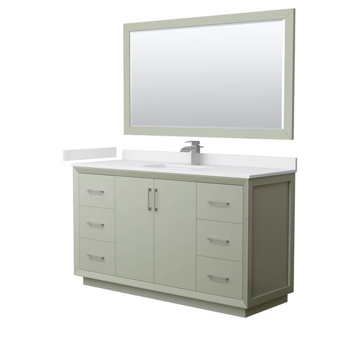 Strada 60" Single Vanity with optional Cultured Marble Counter - Light Green WC-4141-60-SGL-VAN-LGN-