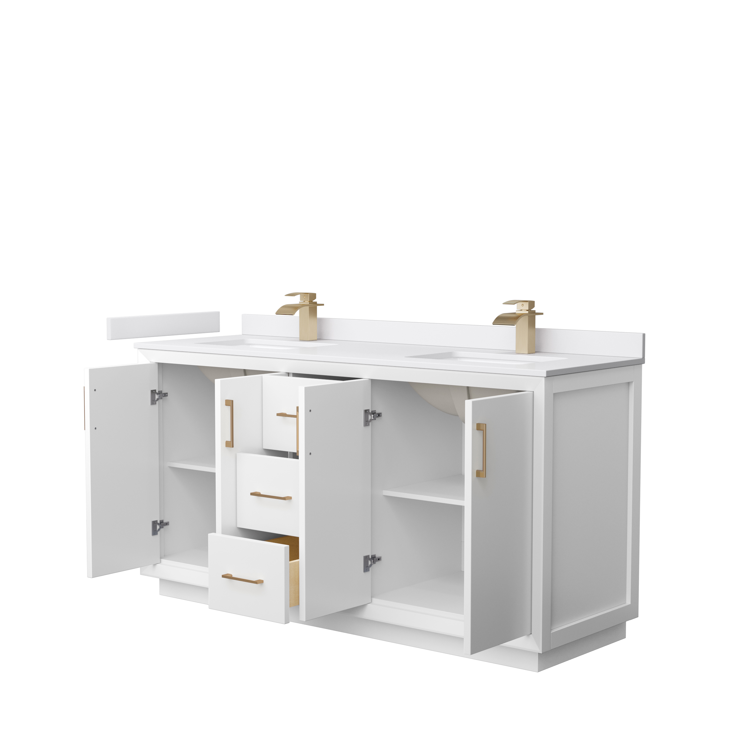 strada 66" double vanity with optional cultured marble counter - white
