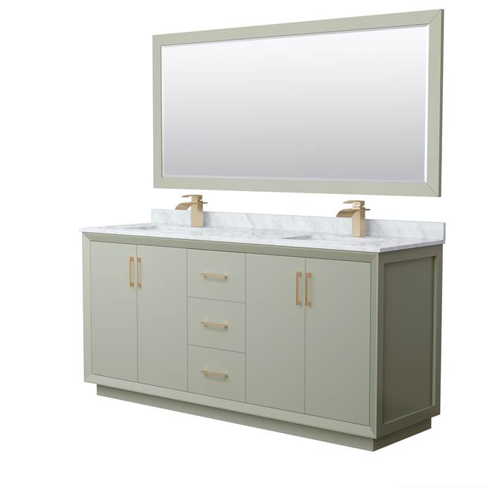 Strada 72" Double Vanity with optional Carrara Marble Counter - Light Green WC-4141-72-DBL-VAN-LGN
