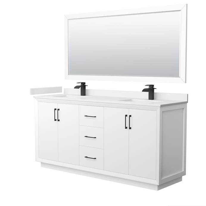 Strada 72" Double Vanity with optional Cultured Marble Counter - White WC-4141-72-DBL-VAN-WHT-