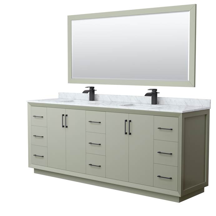 Strada 84" Double Vanity with optional Carrara Marble Counter - Light Green WC-4141-84-DBL-VAN-LGN