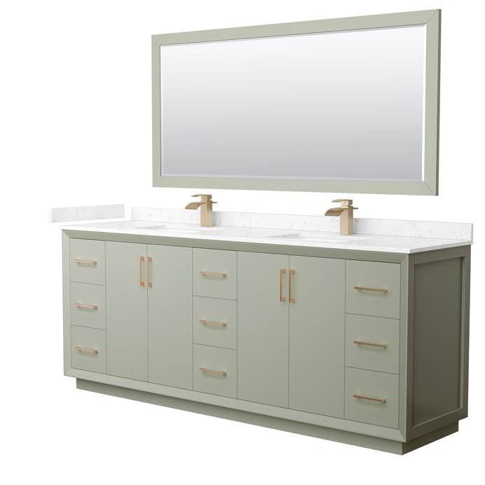 Strada 84" Double Vanity with optional Cultured Marble Counter - Light Green WC-4141-84-DBL-VAN-LGN-