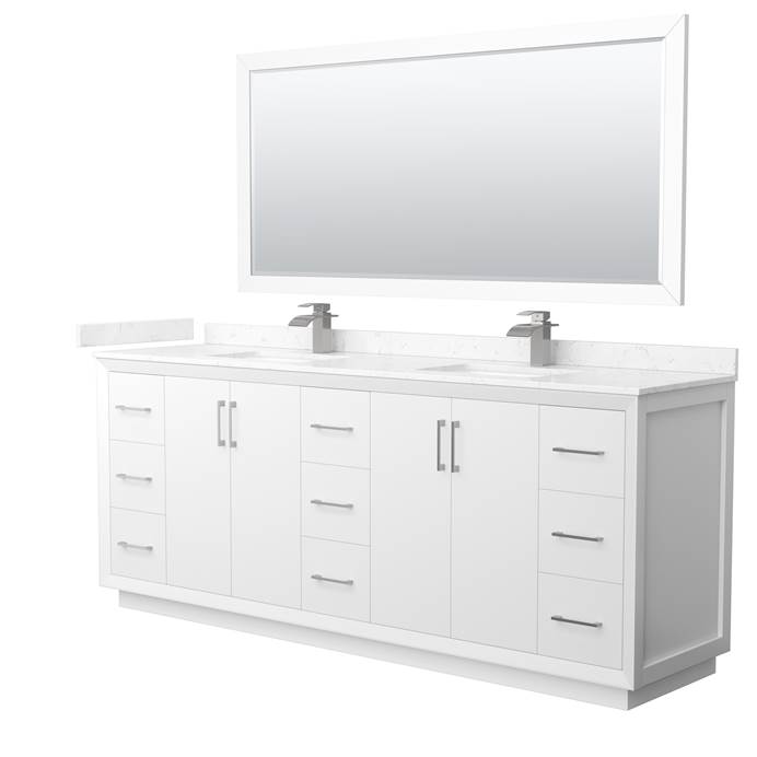 Strada 84" Double Vanity with optional Cultured Marble Counter - White WC-4141-84-DBL-VAN-WHT-